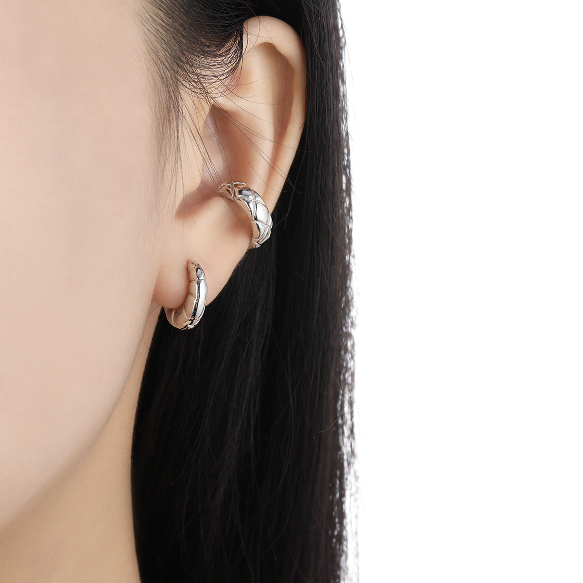 Elegant and Unique Jewelry 925 Sterling Silver Minimalist Style Geometric Design Croissant Shape Hoop Earrings