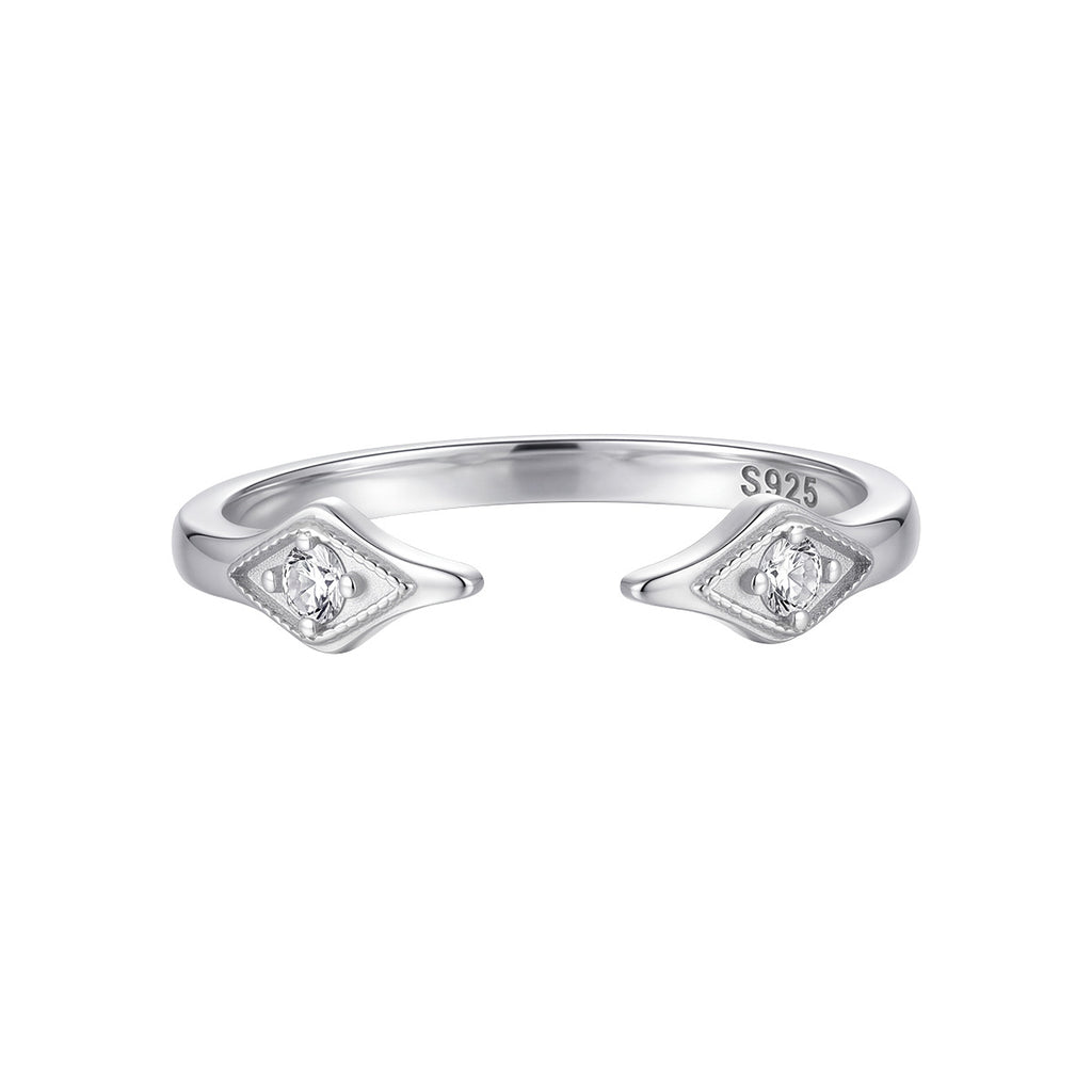 Minimalist Modern Elegant Fashion Clear Cubic Zirconia 925 Sterling Silver Adjustable Open Ring