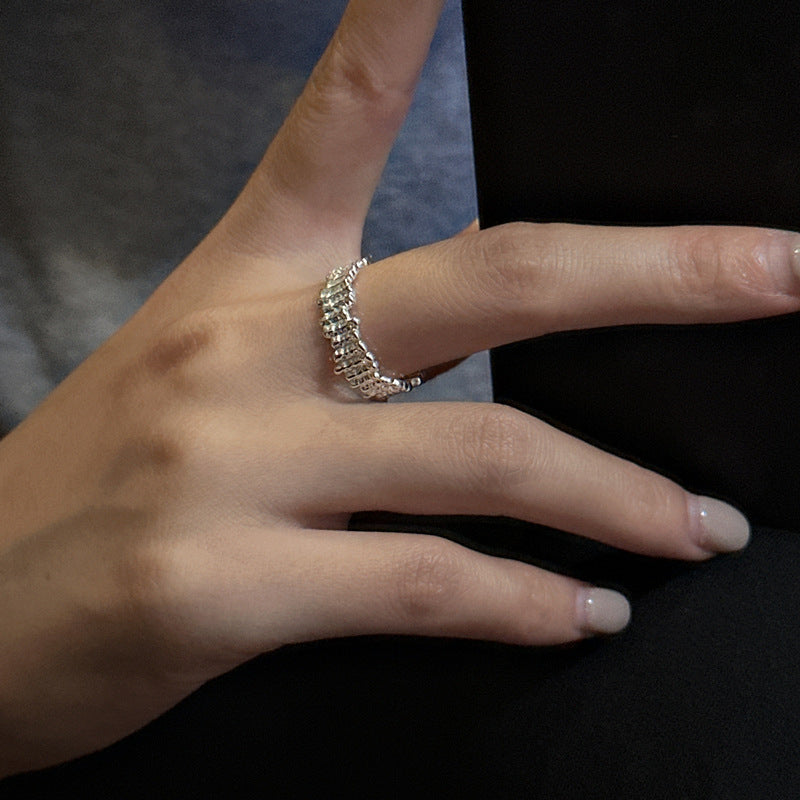 Casual Irregular Tube Pattern 925 Sterling Silver Adjustable Ring