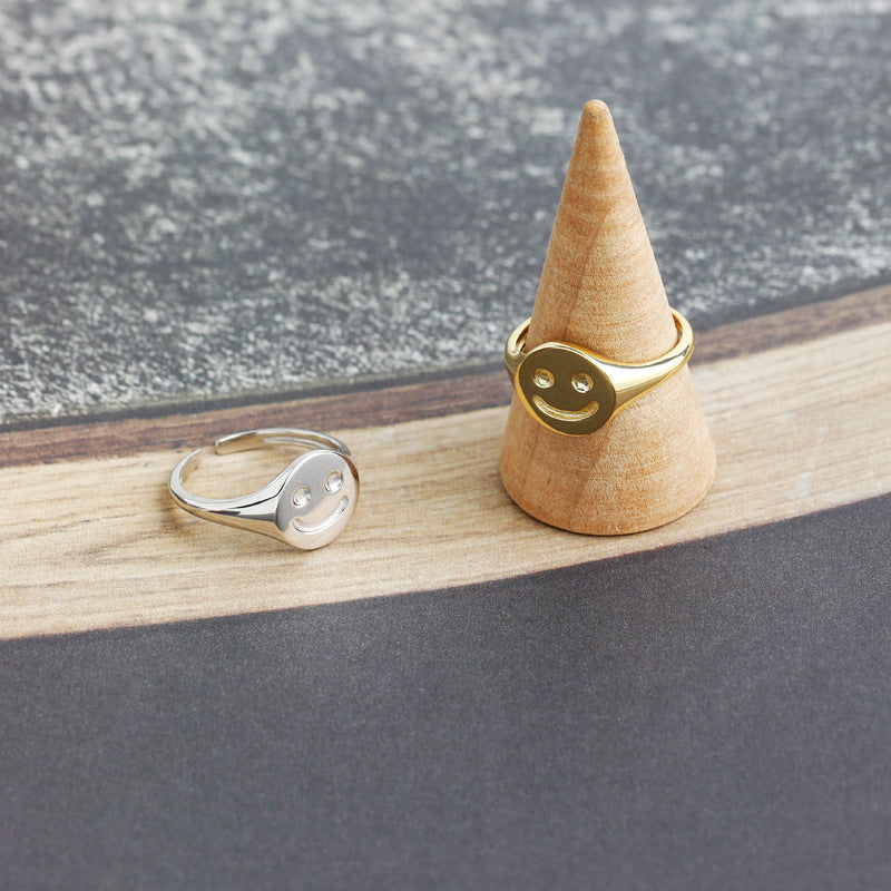 Smiley Face Adjustable  Adjustable 925 Sterling Silver Ring