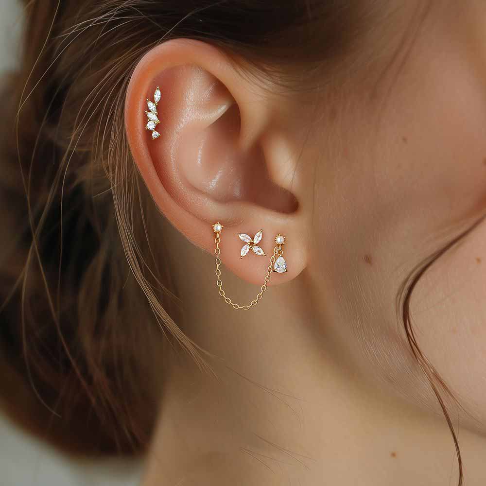 Women Elegant CZ Oval Flowers Waterdro 925 Sterling Silver Dangling Earrings