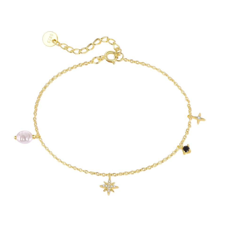 Girl Colorful CZ Star Moon Flower 925 Sterling Silver Bracelet