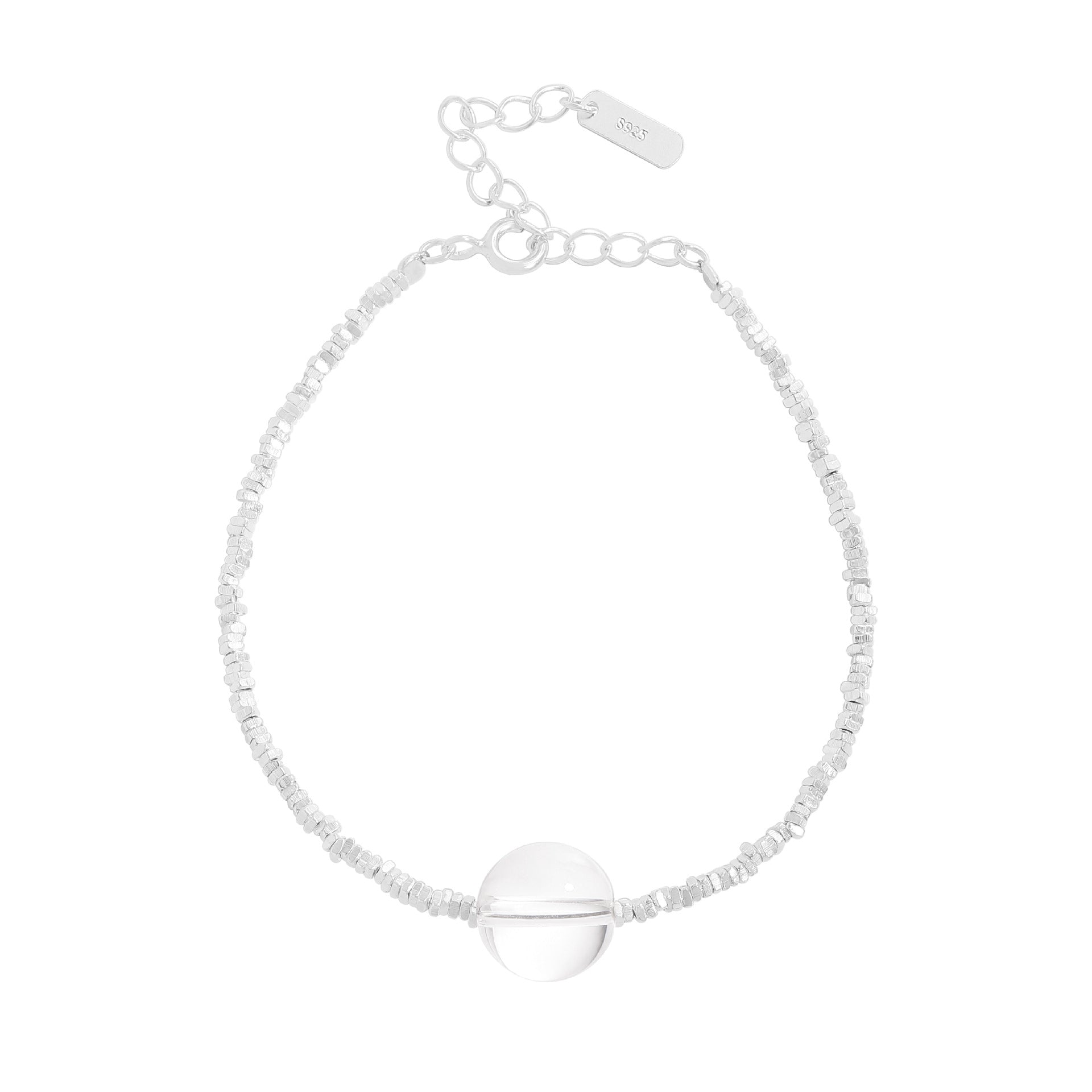 Simple Natural Transparent Crystal Broken 925 Sterling Silver Bracelet