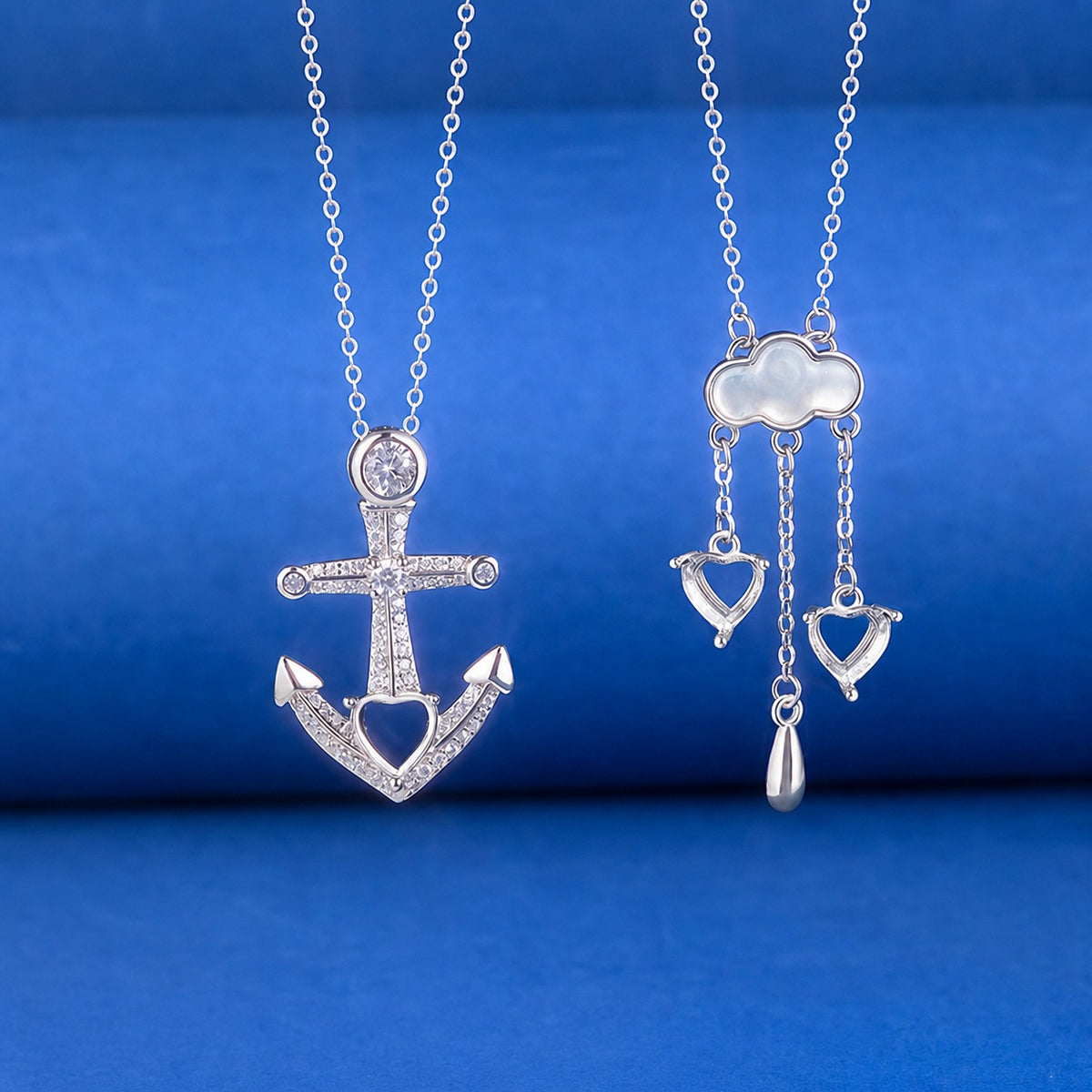 Anchor shaped and cloud-shaped pendant necklace for DIY  Hollow stone inlay 925 sterling silver cross chain Necklace