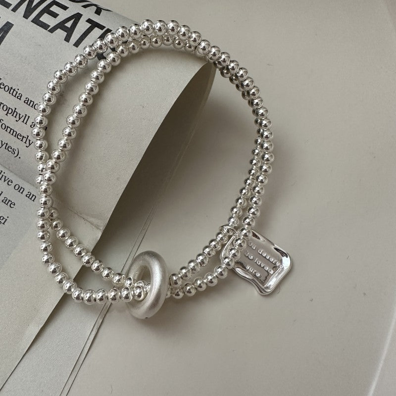 Minimalist Geometric Elastic S925 Sterling Silver Double Strand Beaded Bracelet