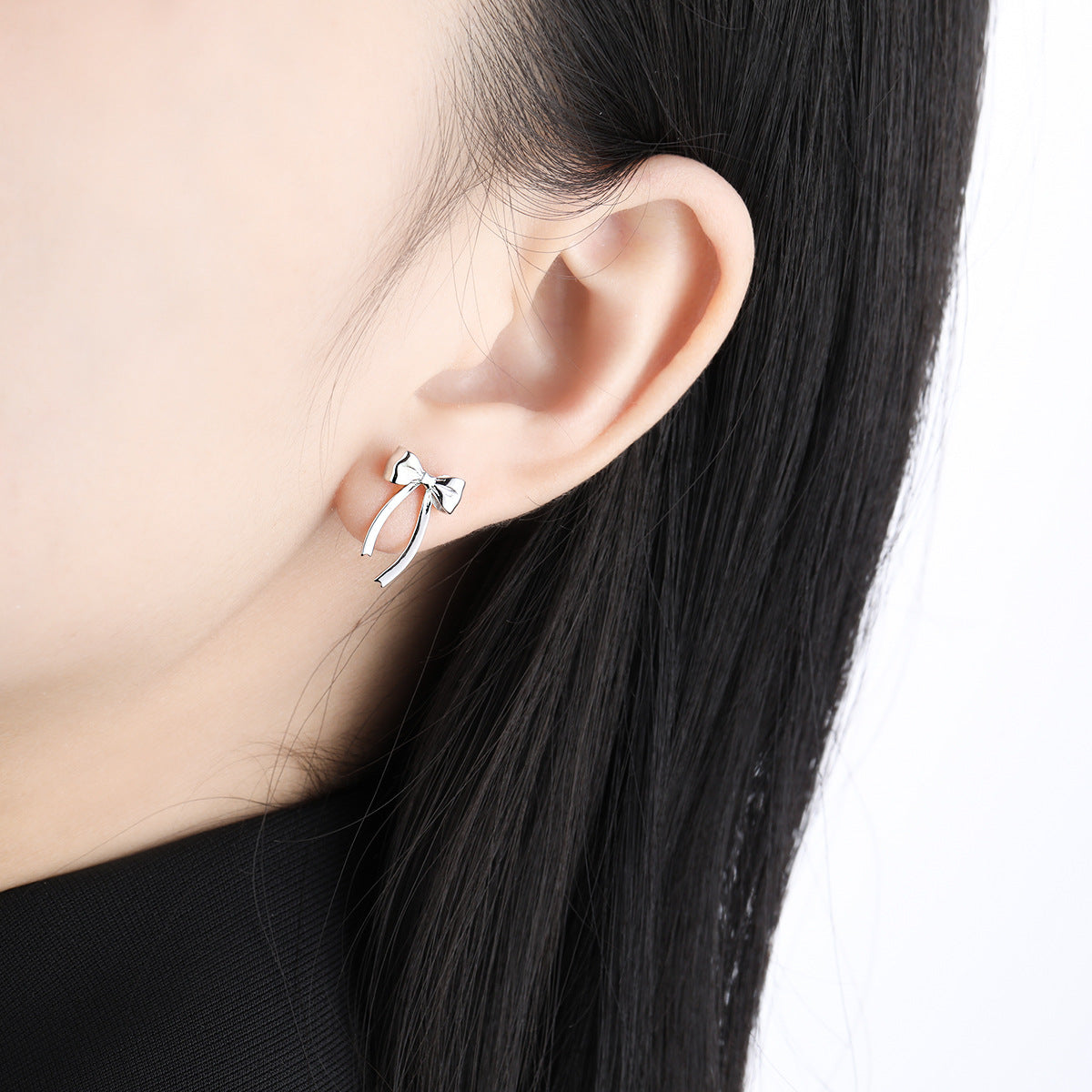 Women Minimalist French Style Elegant Bowknot Tassel Design S925 Sterling Silver Drop Earrings