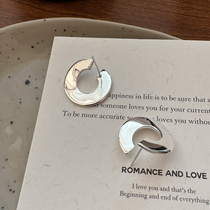 Geometric C-Shape Minimalist Design 925 Sterling Silver Electroplated Earrings