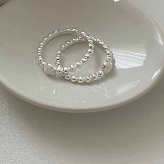 Masculine Round CZ Beads 925 Sterling Silver Adjustable Ring