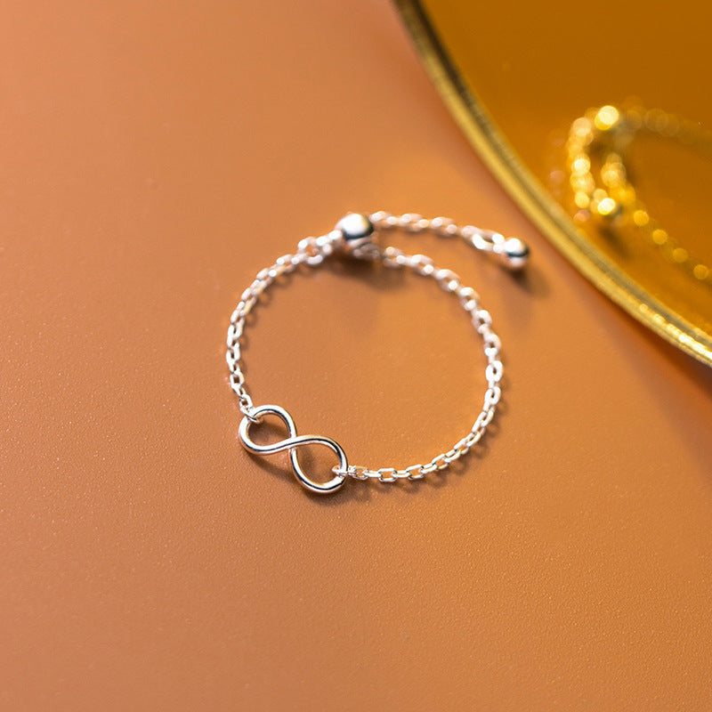 Pure Metal Infinity Symbol Sliding Bead Silver S925 Sterling Silver Adjustable Ring