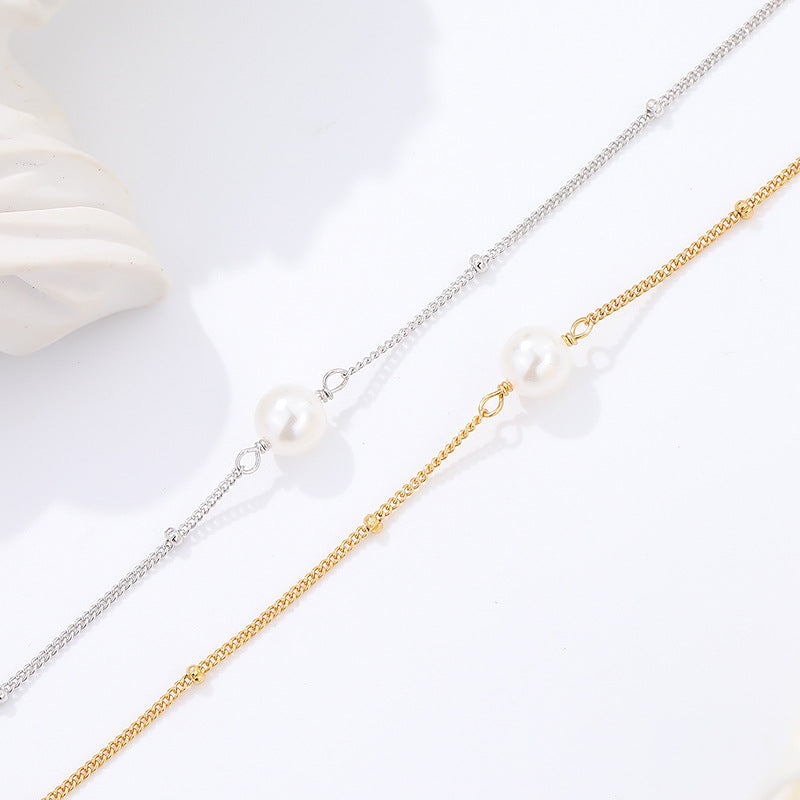 Fashion Elegant Women Casual Geometric Design Shell Pearl 925 Sterling Silver Adjustable Bracelet