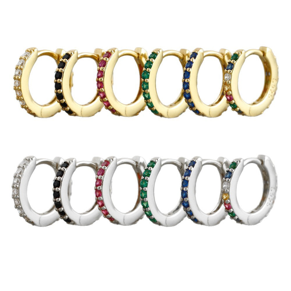 Round Colored Cubic Zirconia 925 Sterling Silver Earrings