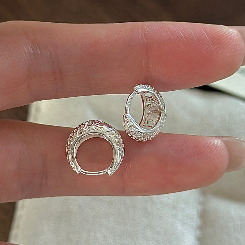 Hollow Openwork Geometric Women Elegant Daily Jewelry 925 Sterling Silver Hoop Small Huggie Earrings