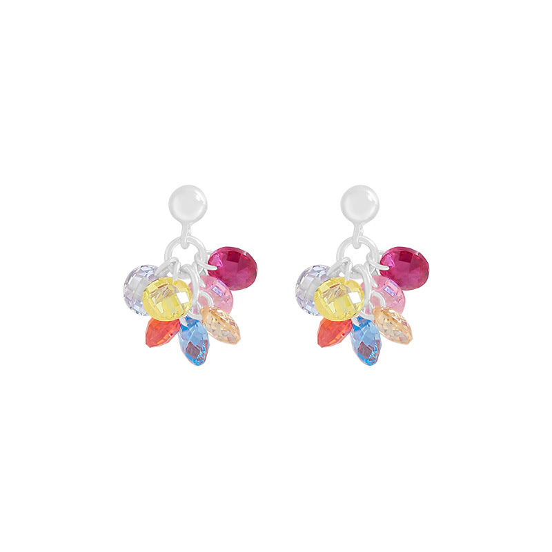 Modern Colorful CZ Bunch of Grapes 925 Sterling Silver Dangling Earrings