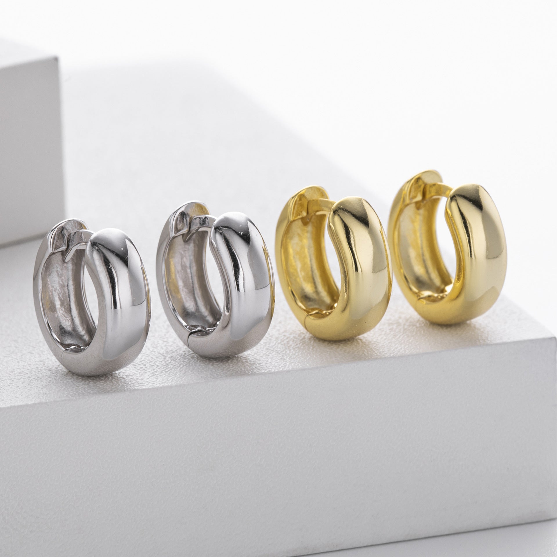 Modern Minimalist Smooth Finish Gold Plated 925 Sterling Silver Huggie Earrings