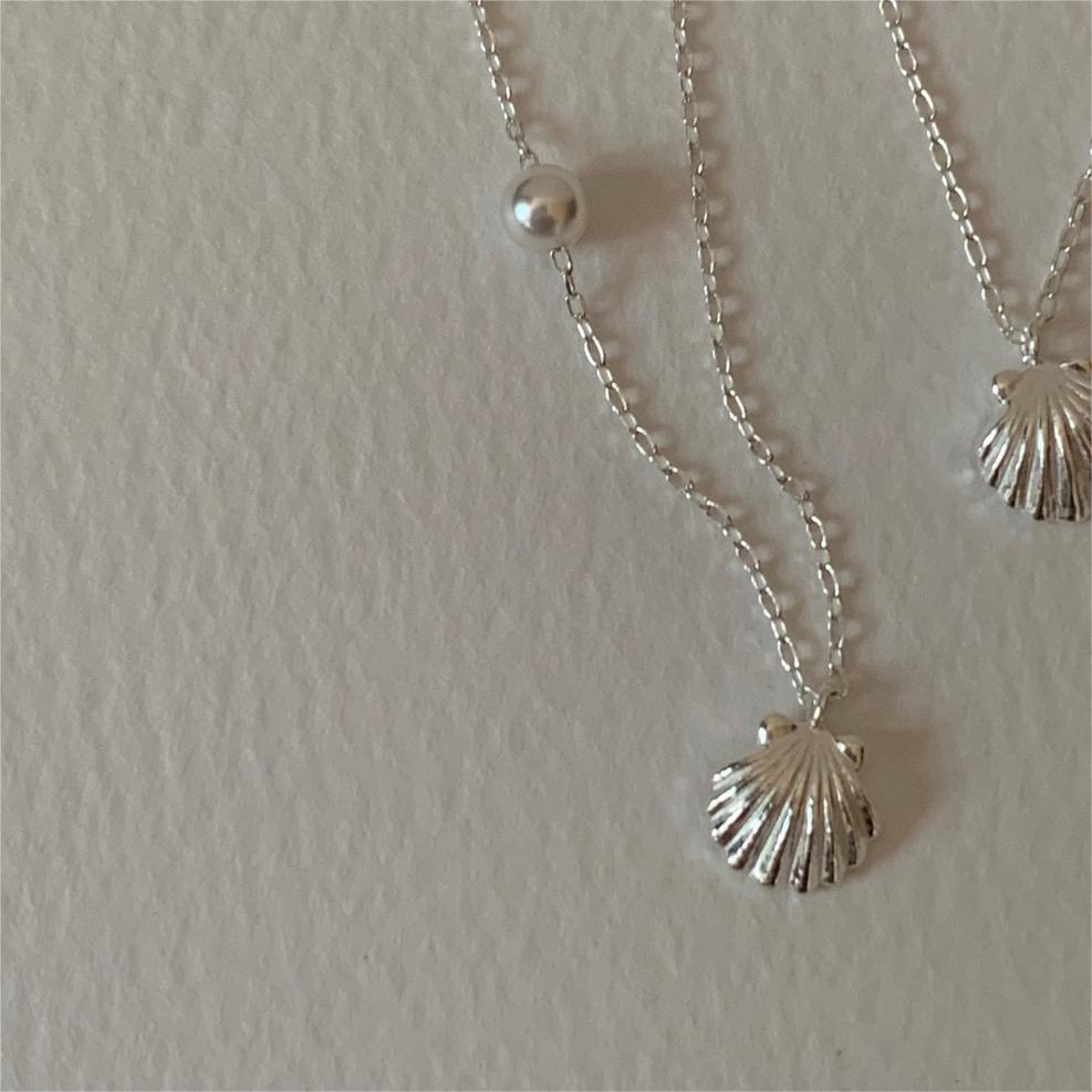 Holiday Sea Shell Round Pearls925 Sterling Silver Necklace