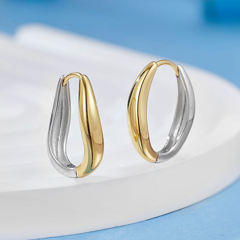 Geometric  925 Sterling Silver 18K Gold MinimalistModern Two-Tone Sculptural Hoop Earrings