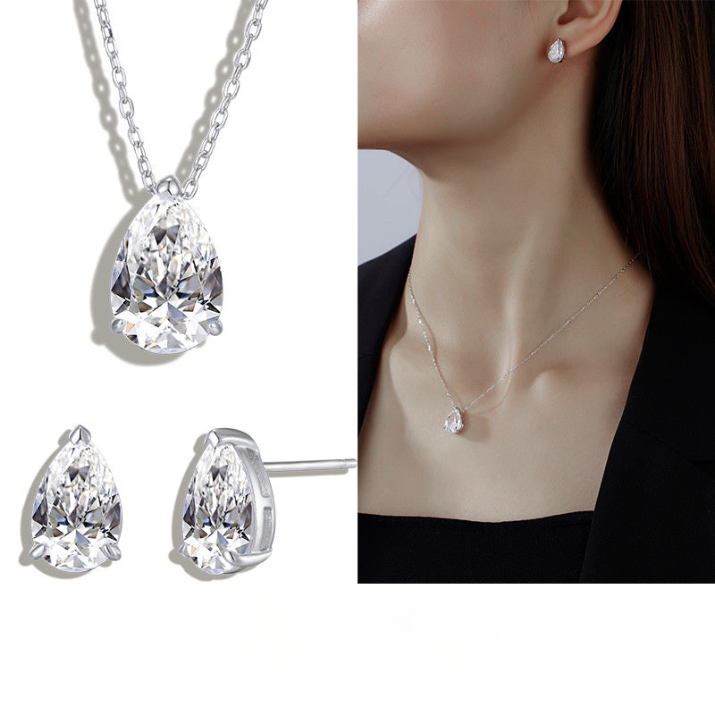Elegant Teardrop Pendant O Chain Pear Cut Clear Cubic Zirconia 925 Sterling Silver Necklace
