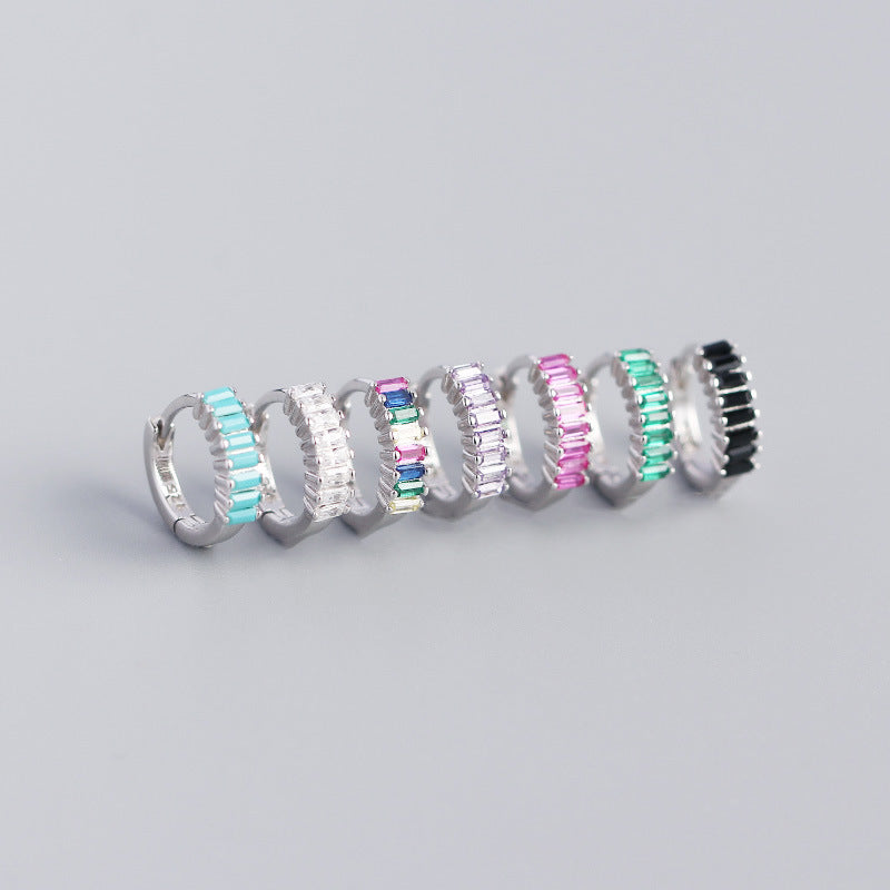 Geometric Colorful Cubic Zirconia S925 Sterling Silver Hoop Earrings for Women Fashion Party Elegant Jewelry Gift