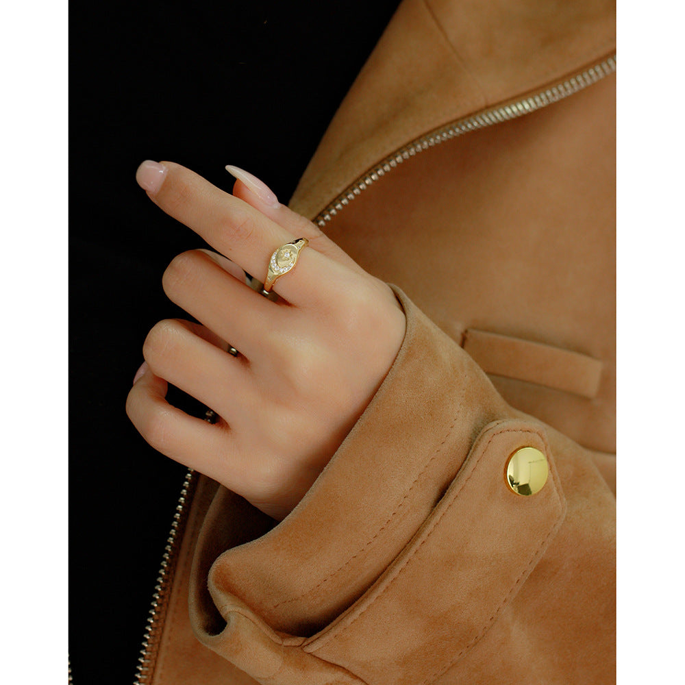Cubic Zirconia Crescent Moon And Eight Point Star Adjustable Ring S925 Silver Celestial Open Band Ring Women Elegant Modern Fashion Gift Jewelry