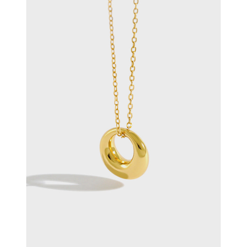 Minimalist Geometric Hollow Round Donut S925 Sterling Silver  Pendant Necklace