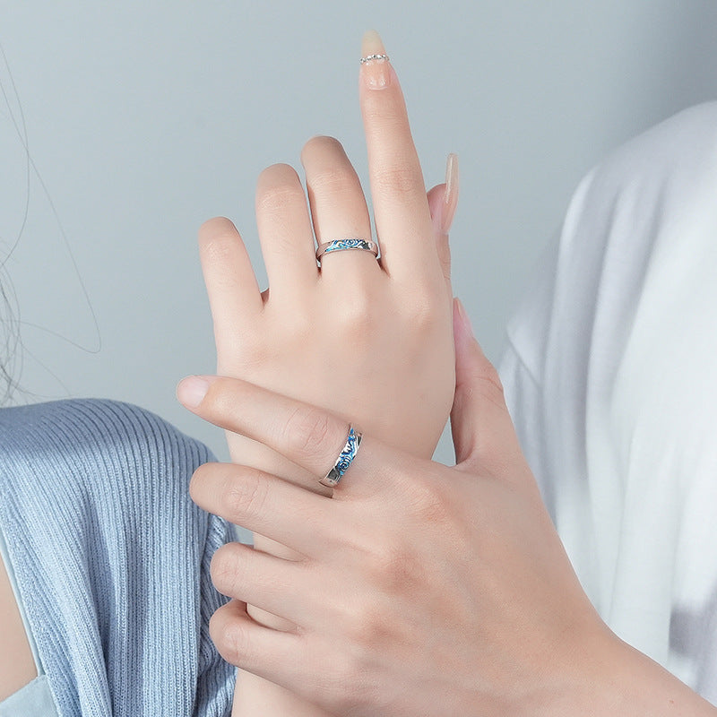 Classic Round Band Finger Jewelry Adjustable 925 Sterling Silver Sun And Moon Women Men Couple Ring