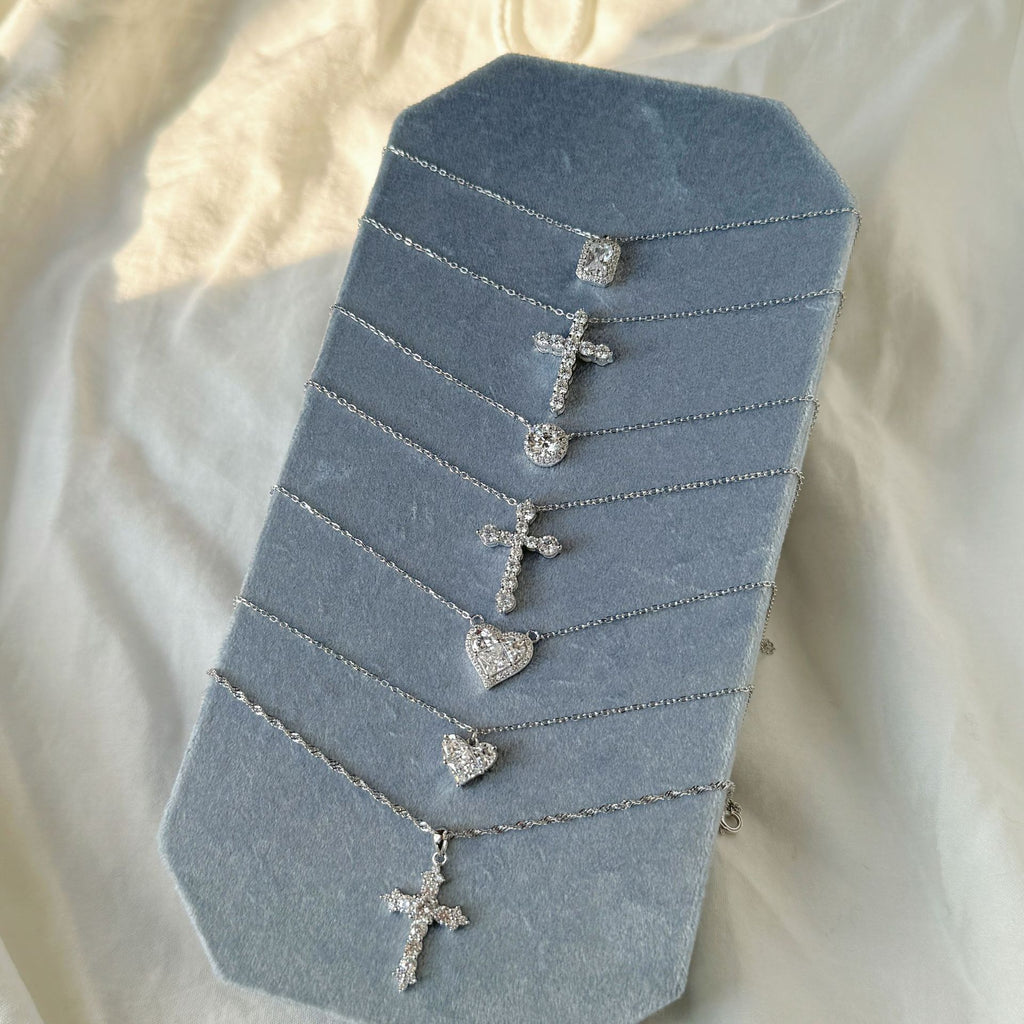 Modern 8A Cubic Zirconia Cross Heart 925 Sterling Silver Necklace