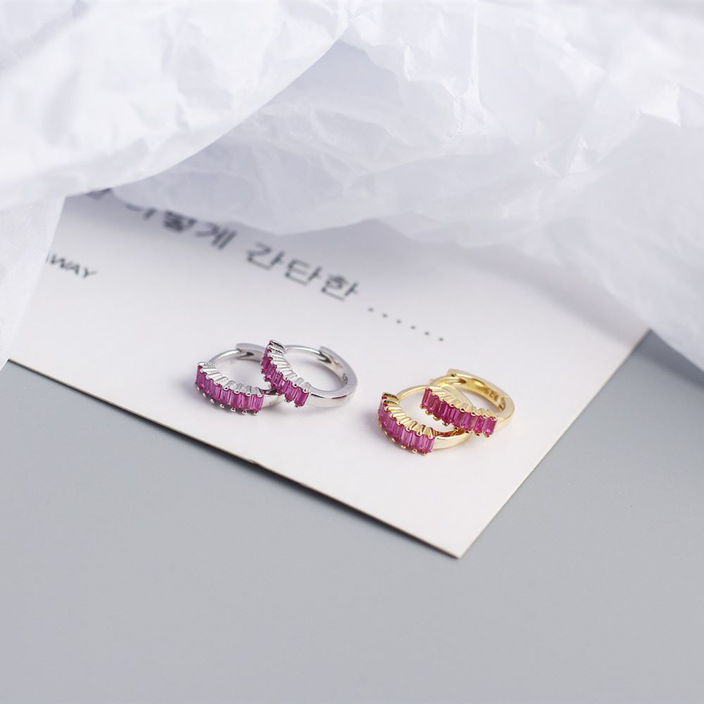 Geometry Rectangle CZ Circle 925 Sterling Silver Hoop Earrings