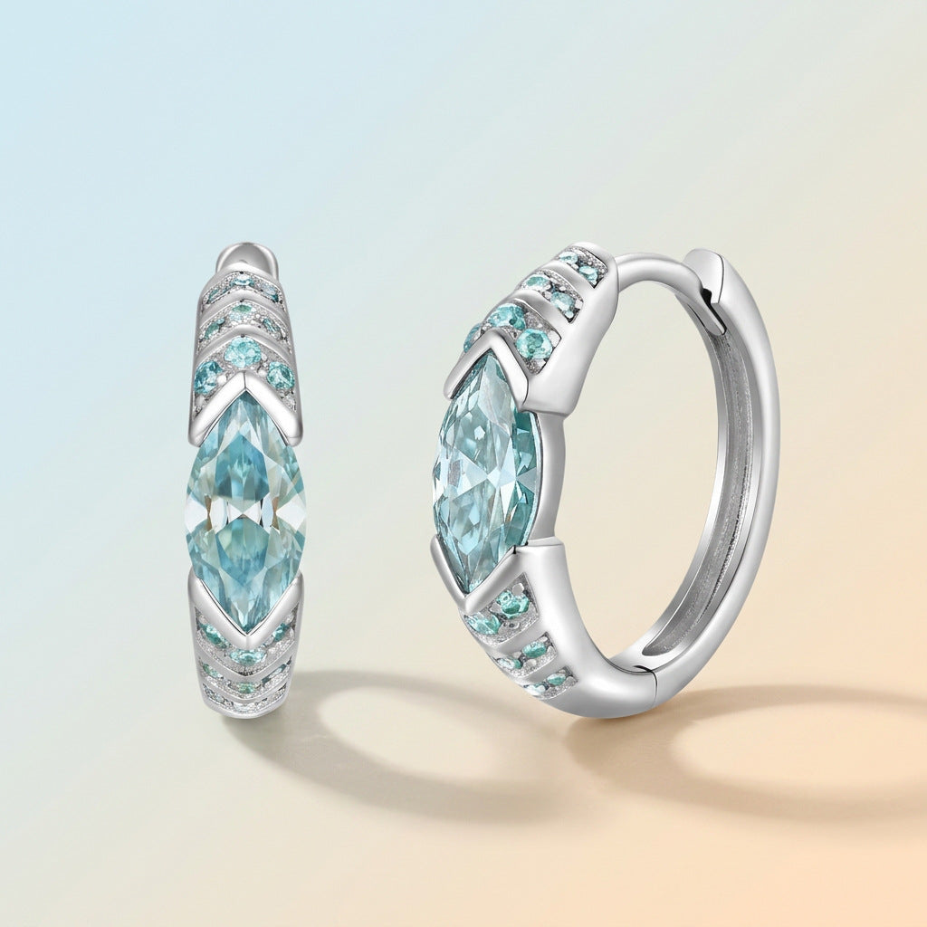 Lake Blue Marquise Moissanite Hoop Earrings In 925 Sterling Silver Geometric Huggie Earrings