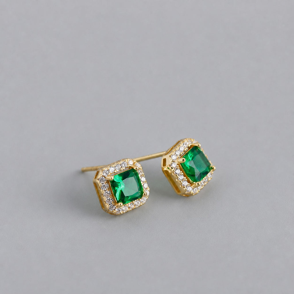 Geometric Square Zirconia 925 Sterling Silver Stud Earrings