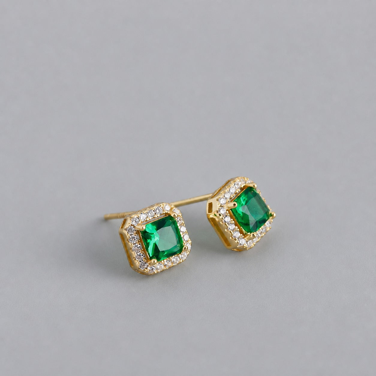 Geometric Square Zirconia 925 Sterling Silver Stud Earrings