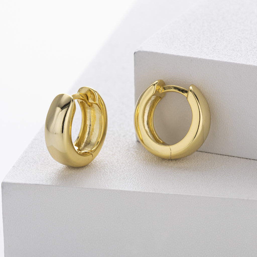 Modern Minimalist Smooth Finish Gold Plated 925 Sterling Silver Huggie Earrings