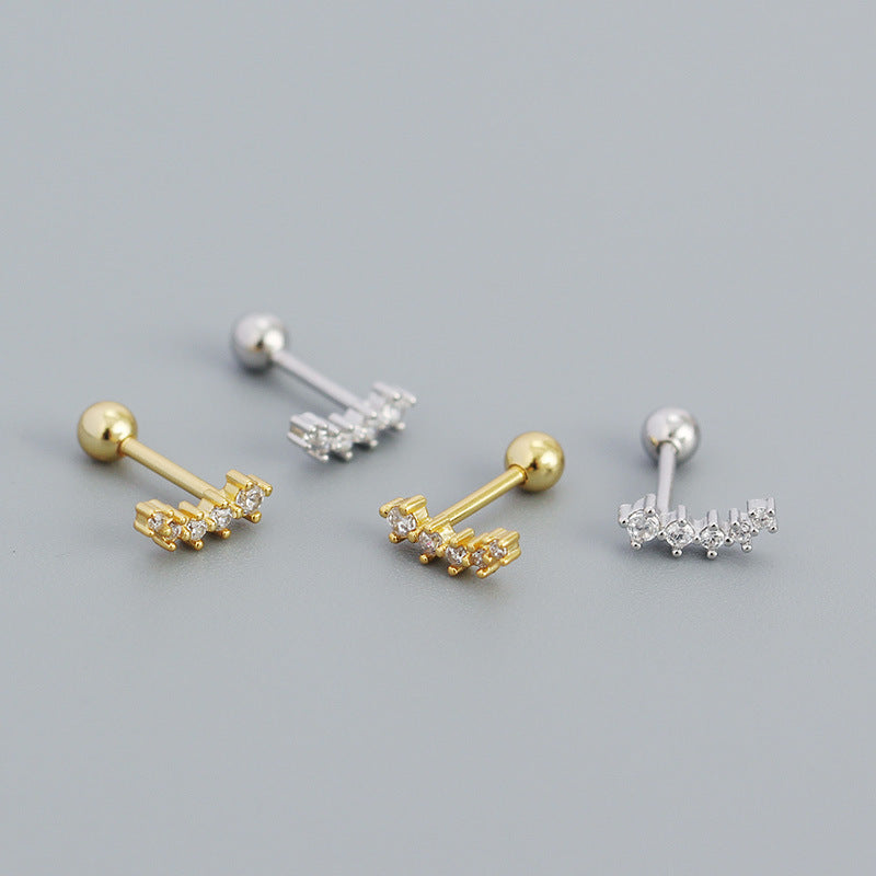 Geometric Design Cubic Zirconia S925 Sterling Silver Stud Earrings with Screw Back for Women Minimalist Elegant Fashion Jewelry in White Gold and Yellow Gold