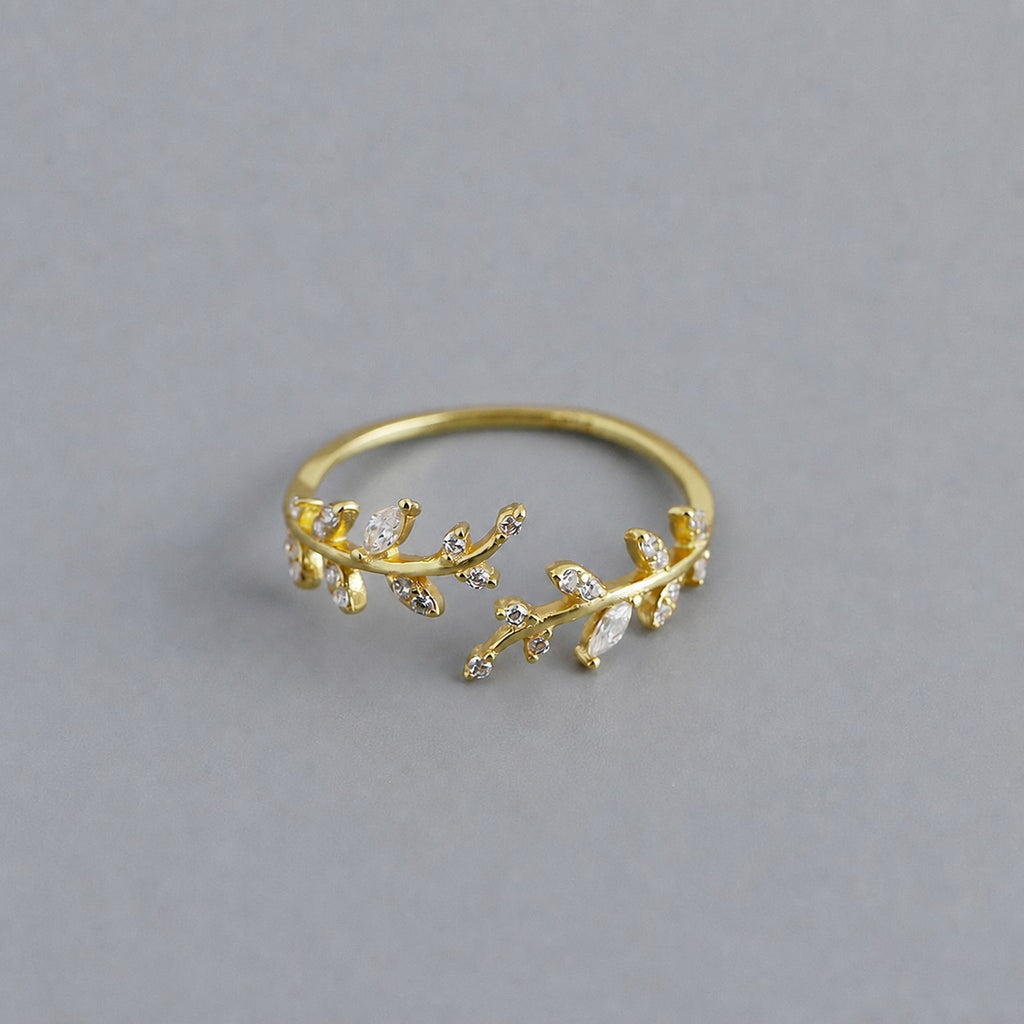 Olive Leaf Cubic Zirconia 925 Sterling Silver Ring