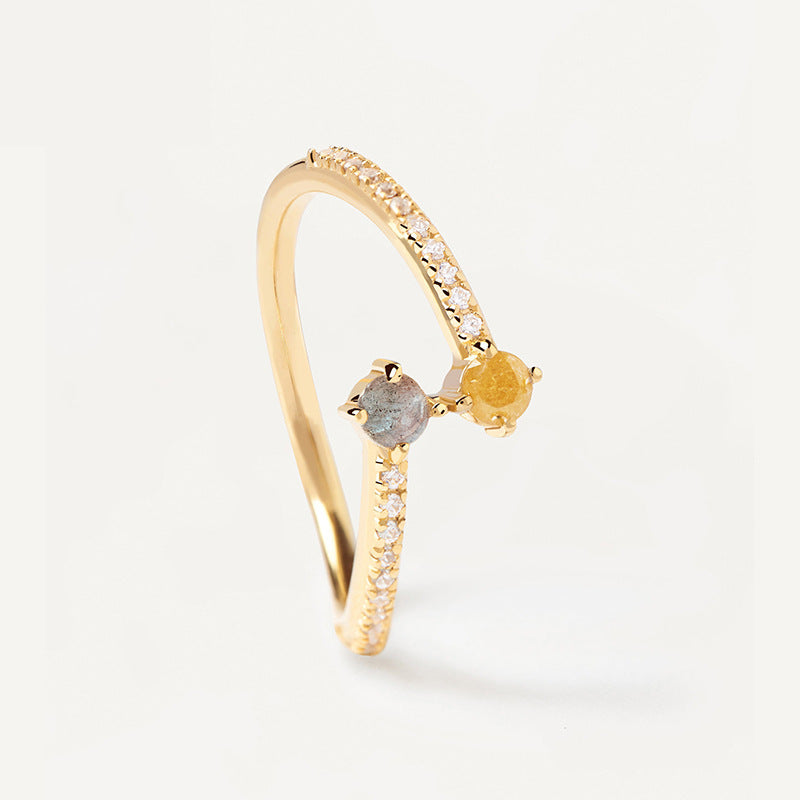 Cubic Zirconia Open Adjustable Ring 925 Sterling Silver Minimalist Pave Band Dual Round Stone Fashion Ring