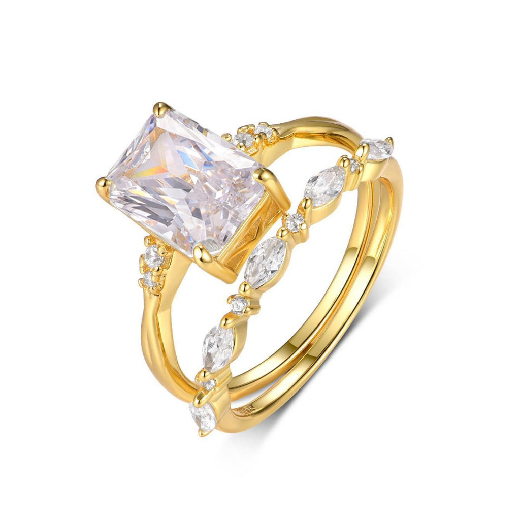 Minimalist Square Moissanite Set with 925 Sterling Silver Ring