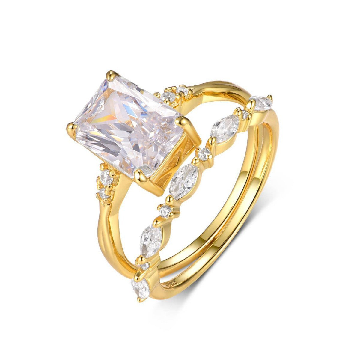 Minimalist Square Moissanite Set with 925 Sterling Silver Ring