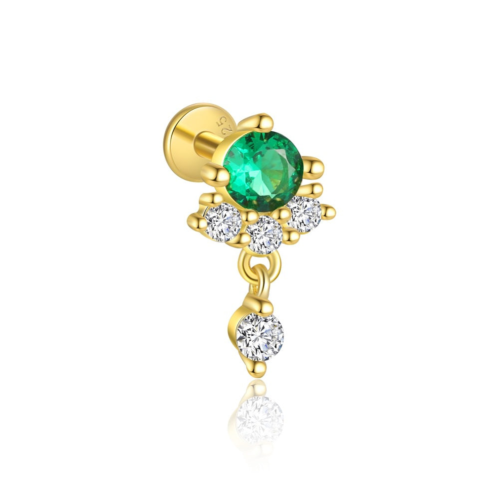 Elegant Geometry Green CZ Crown Waterdrop 925 Sterling Silver Stud Earrings