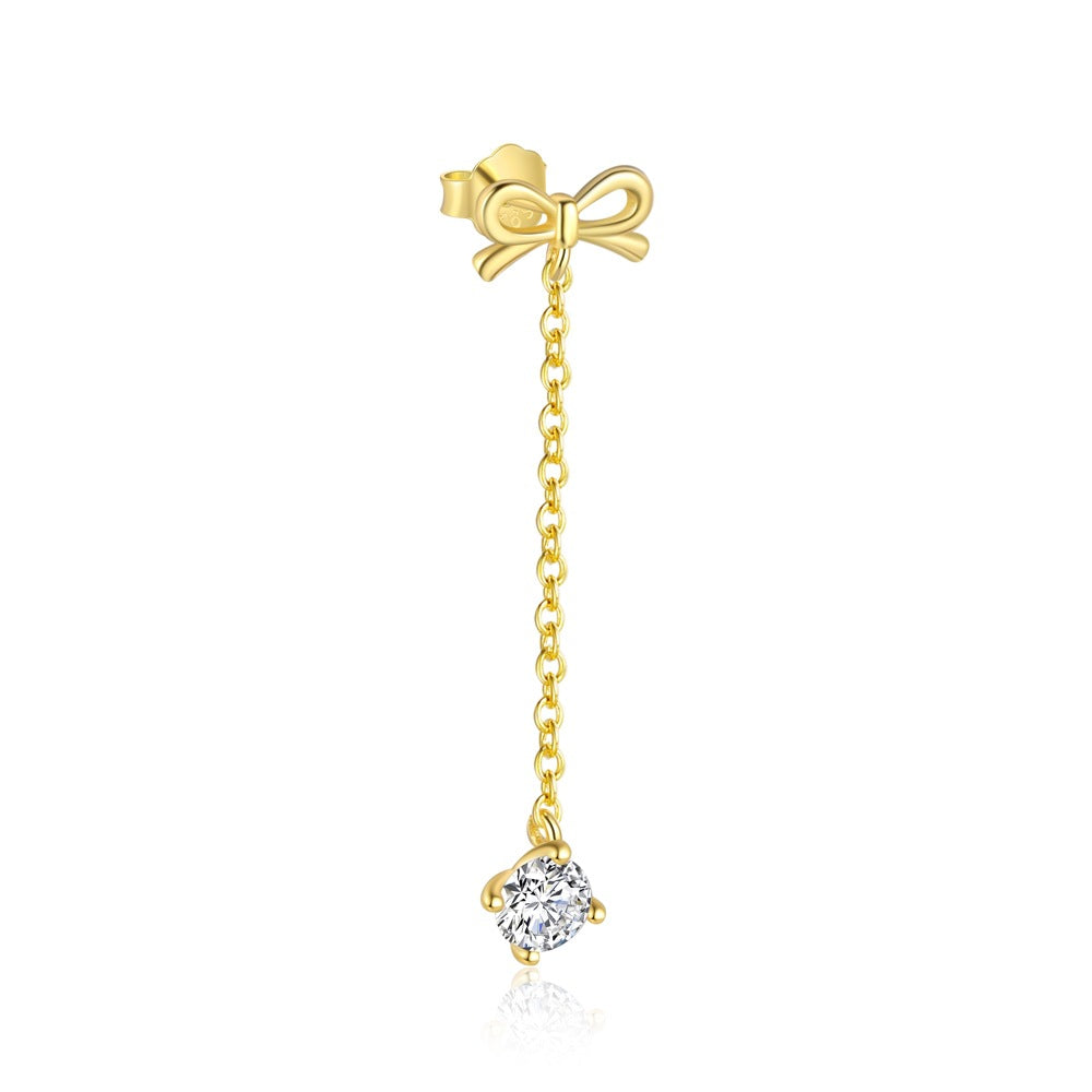 Honey Moon Golden CZ Bow-Knot 925 Sterling Silver Earring Adjustable Ring
