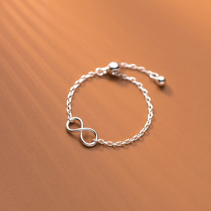 Pure Metal Infinity Symbol Sliding Bead Silver S925 Sterling Silver Adjustable Ring