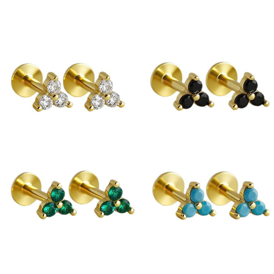 Geometric Triangle-Shaped Cubic Zirconia Flat Bottom 925 Sterling Silver Stud Earrings