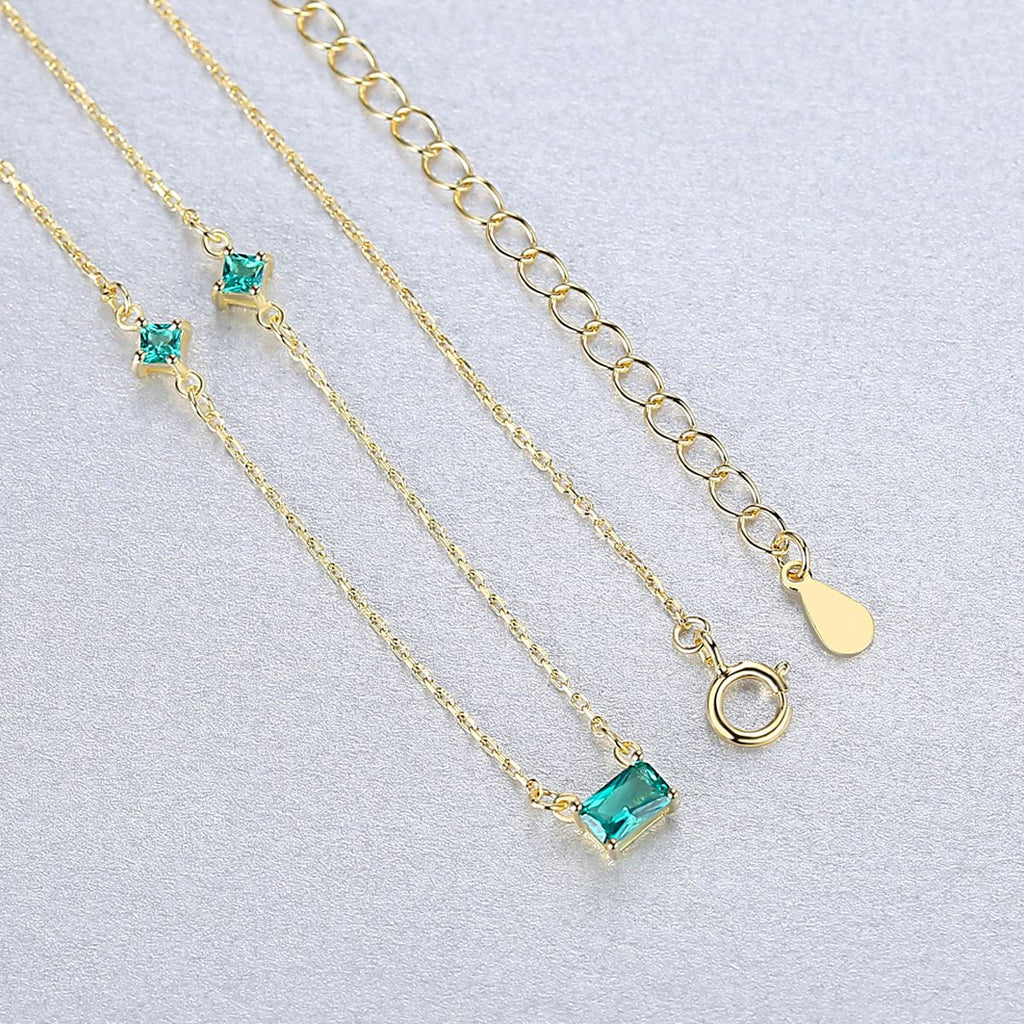 Elegant Created Olive Emerald Rectangle Sterling Silver Necklace