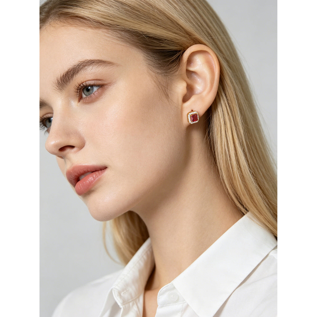 Geometric Square Zirconia 925 Sterling Silver Stud Earrings