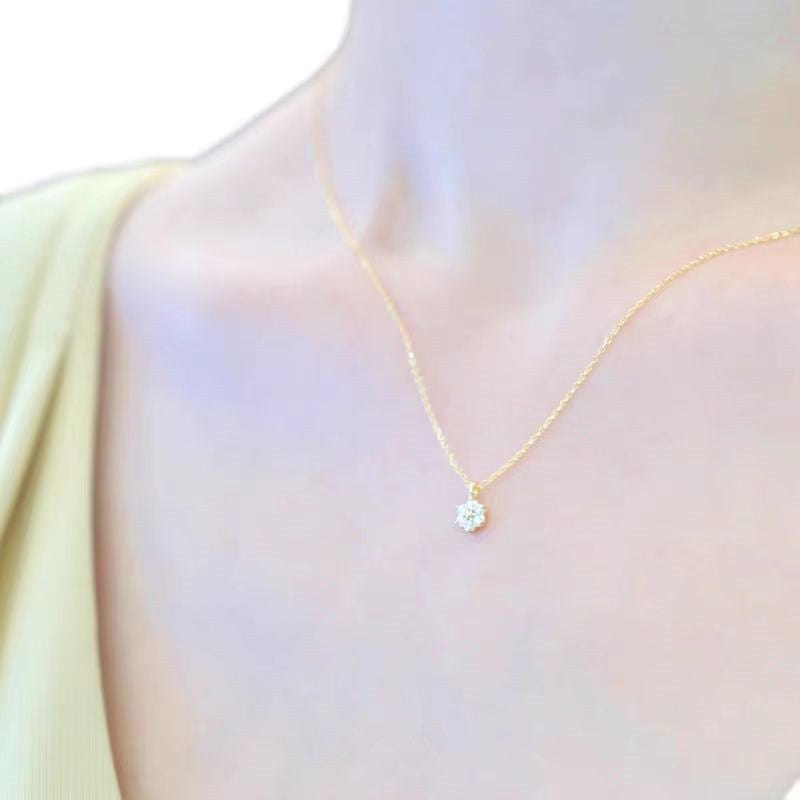 Women Cute Mini CZ Flower 925 Sterling Silver Necklace