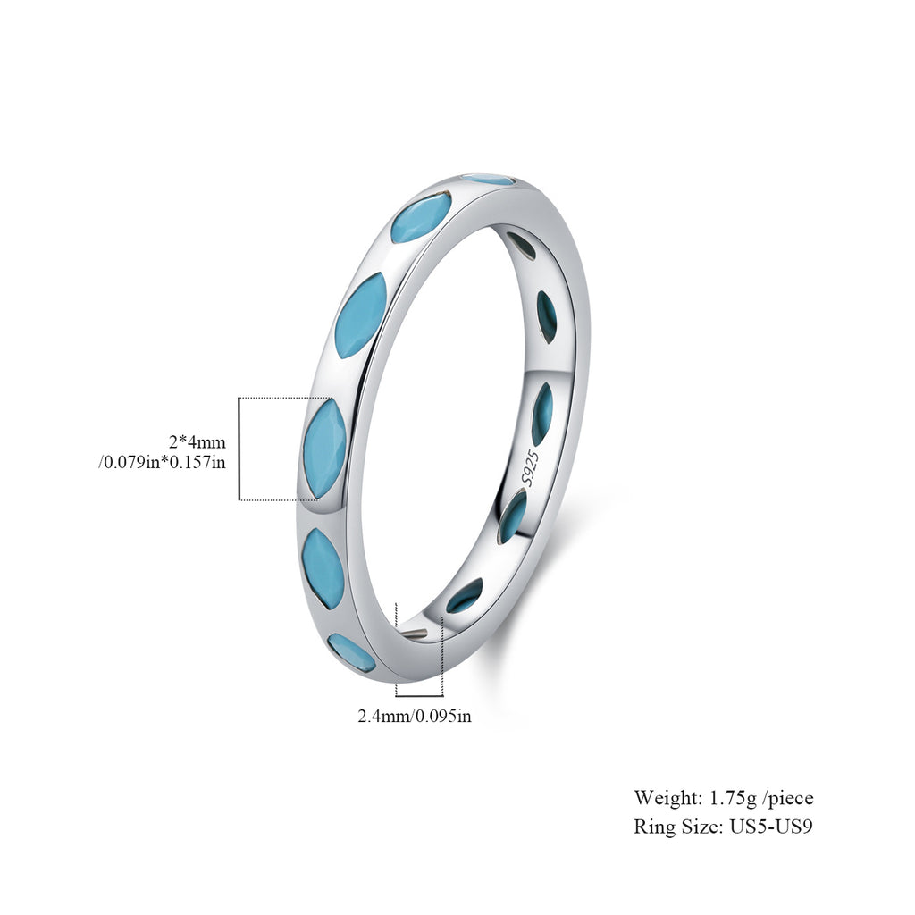 Colorful Lucky Clover Turquoise Heart S925 Sterling Silver Adjustable Open Ring