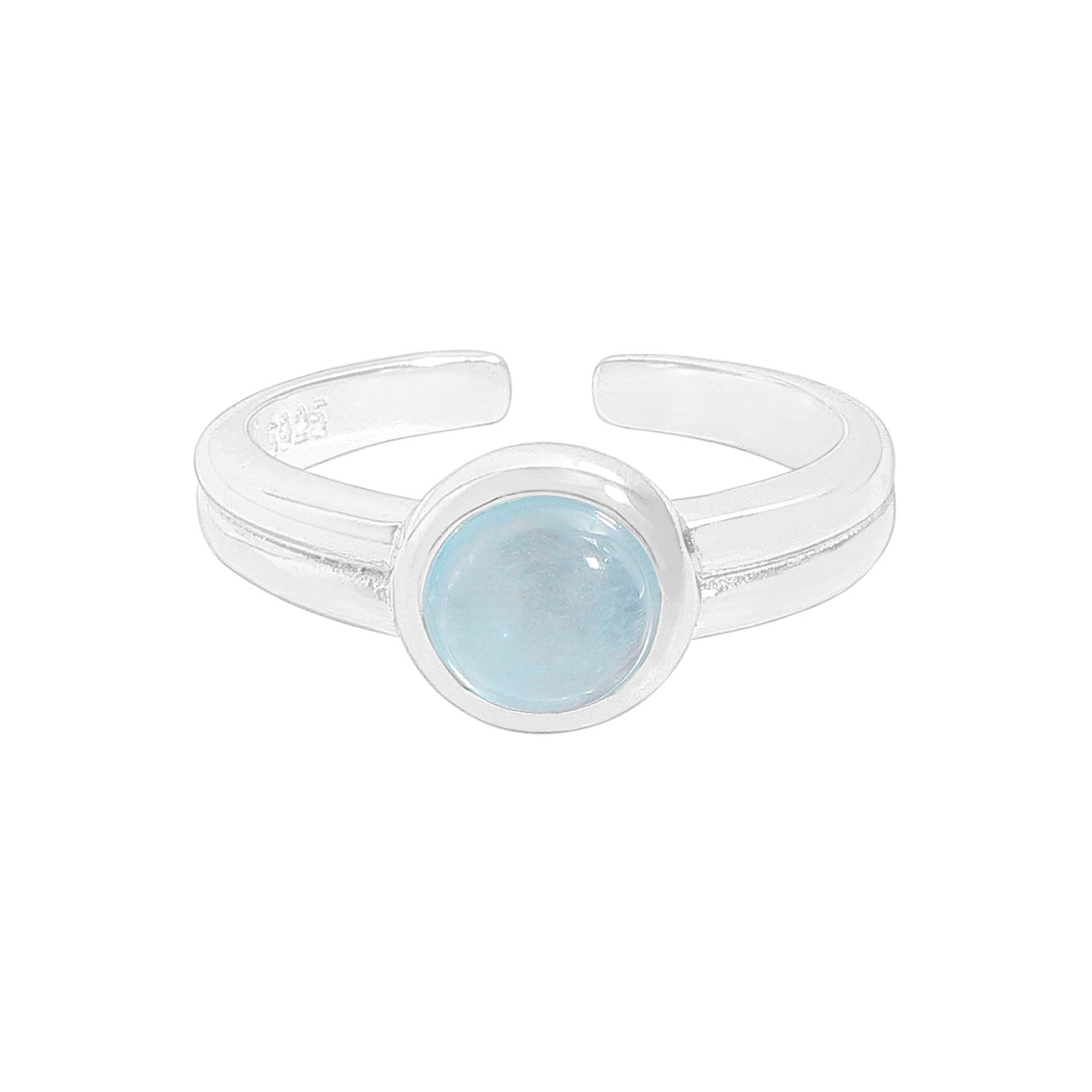 Simple Rond Natural Aquamarine 925 Sterling Silver Adjustable Ring