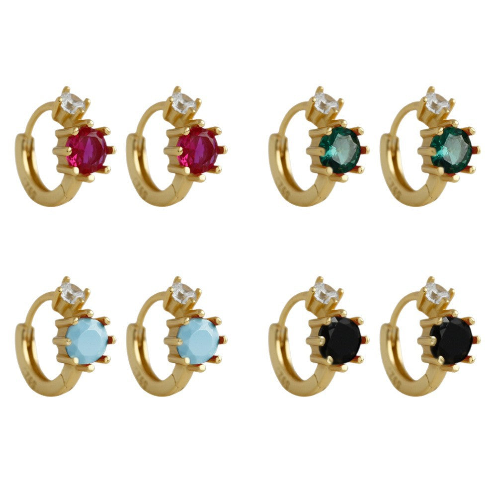 Geometric Circle Design  Colorful Circle and Teardrop Shapes 925 Sterling Silver and Cubic Zirconia Earrings