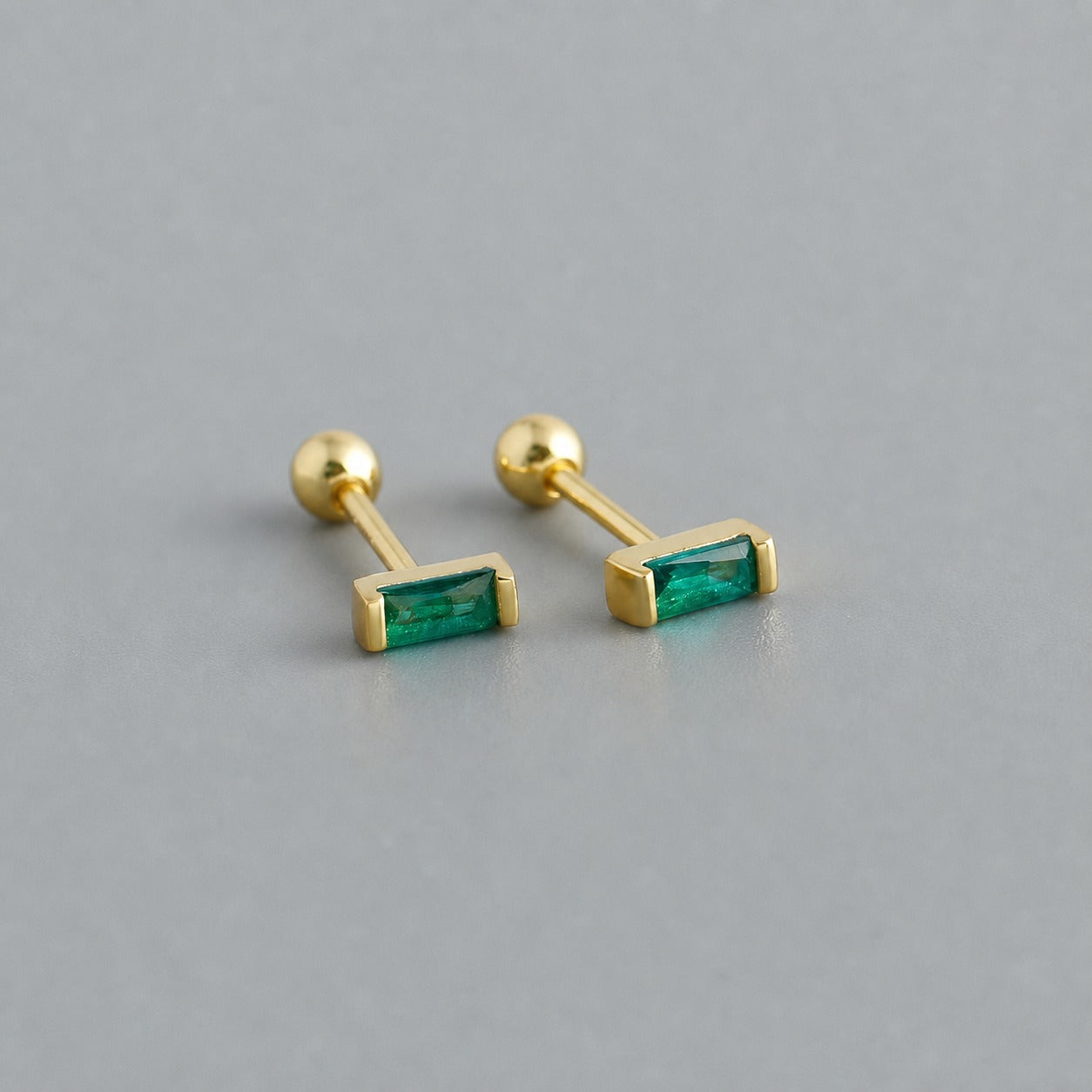 Rectangular Geometric Cubic Zirconia Mini Minimalist 925 Sterling Silver Stud Earrings