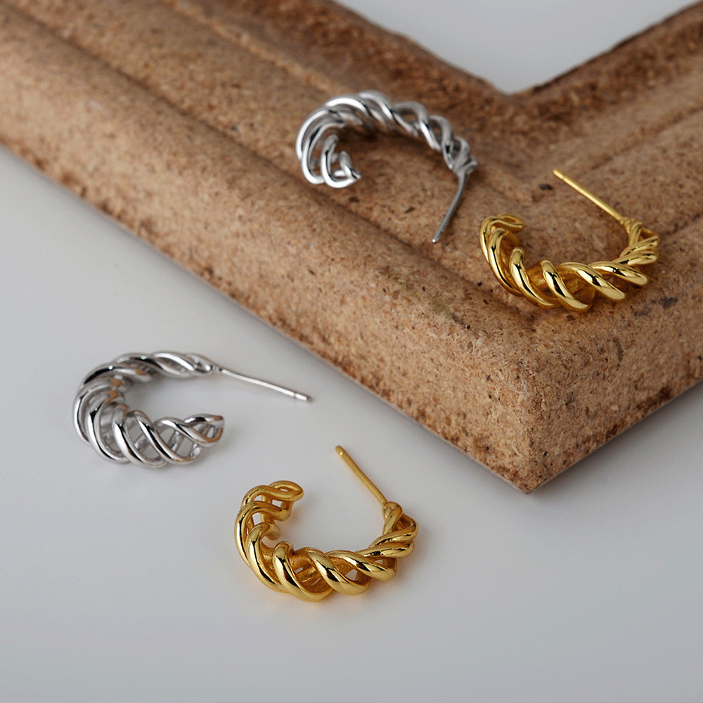 Casual Twisted Lines C Shape 925 Sterling Silver Stud Earrings