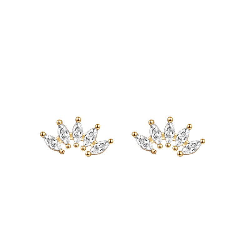 Women CZ Crown 925 Sterling Screw Flat Stud Earring (Single)