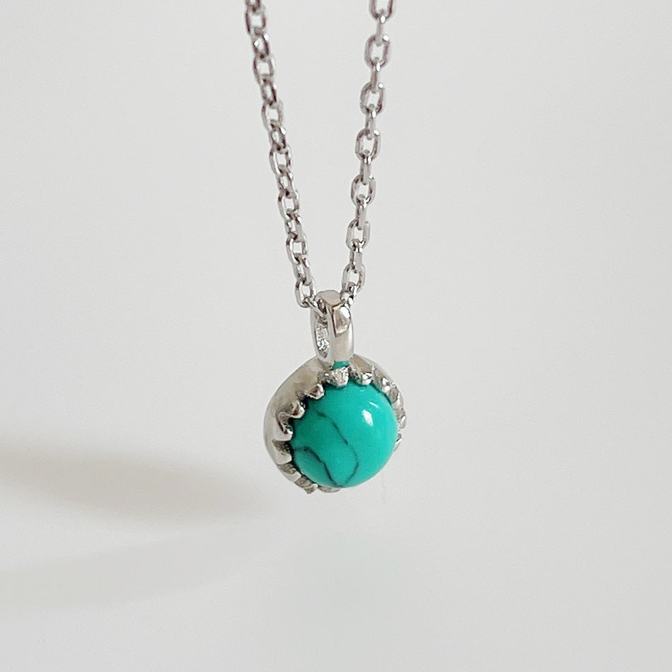 Turquoise Round Geometric Shaped Pendant  925 Silver Necklace